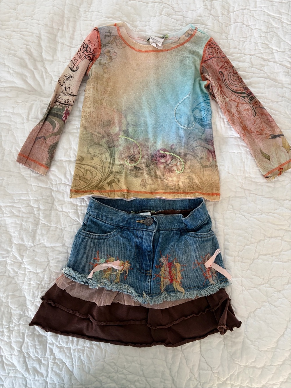 Little Mass 2T Girls matching Set Jean skirt and long sleeve top boutique - Picture 2 of 7